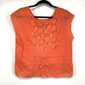 ELEMENT Tie Waist Orange Top Cinch Waist Lace M